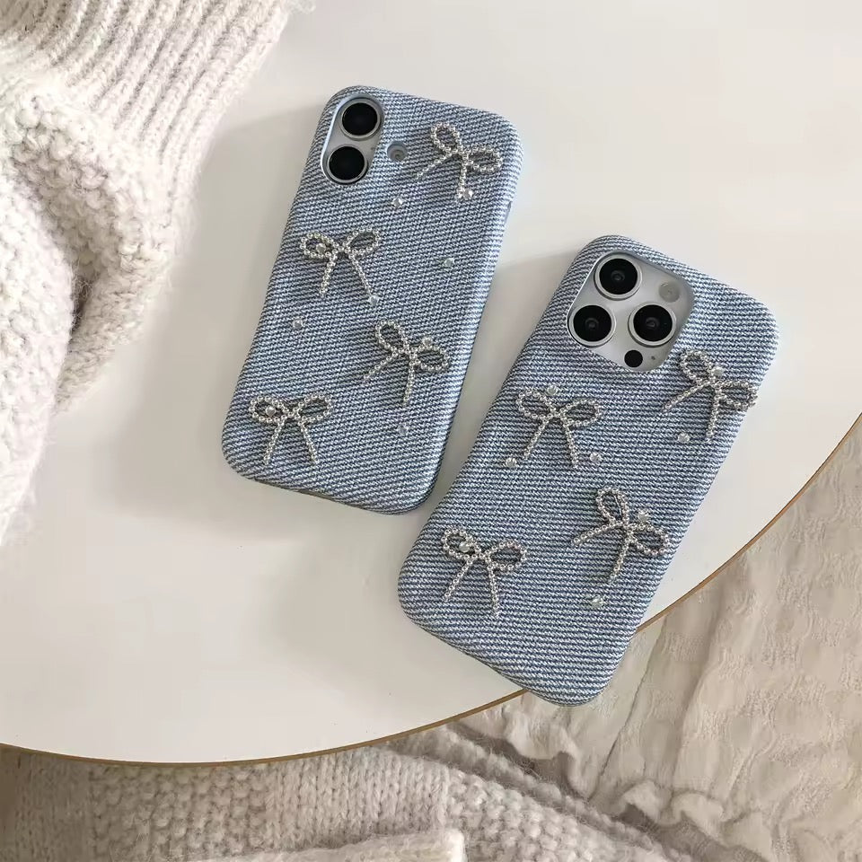 Sparkly Denim Bow iPhone Case – Cute Korean Aesthetic Cover – The Feelz Sparkly Denim Bow iPhone Case – Cute Korean Aesthetic Cover – The Feelz