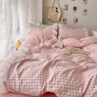Gingham Lace Ruffle Bedding Set