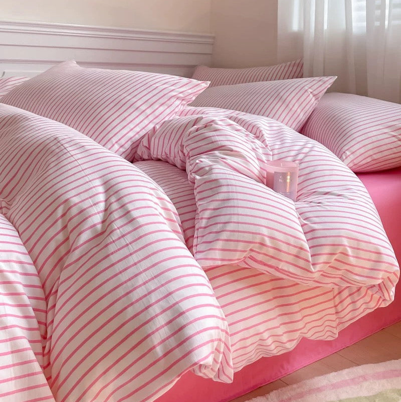 Coquette House Bedding Set in Pink Stripes