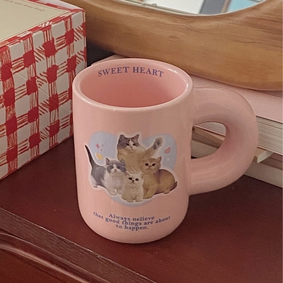 Coquette Kitchen Decor – Pink Cute Kitten Mug