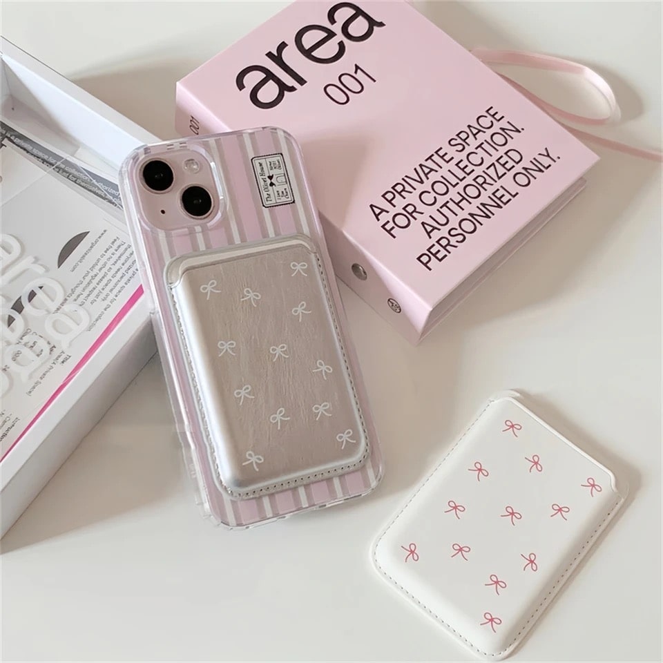 Coquette magnetic wallet with cute bowknot design for iPhone