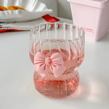 Coquette pink bow glass cup for iced coffee and tea