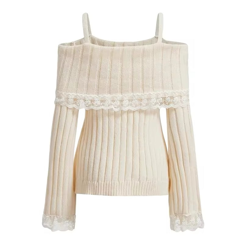 Off Shoulder Sweater | Coquette Lace Bow Knit Top – The Feelz