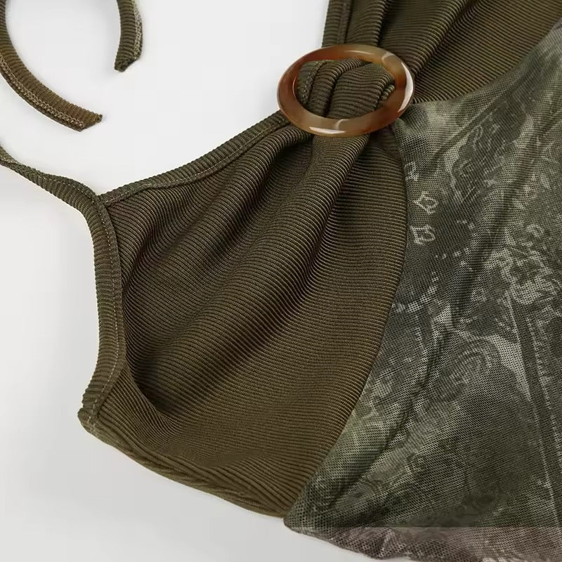 Y2K style bohemian floral print halter camisole