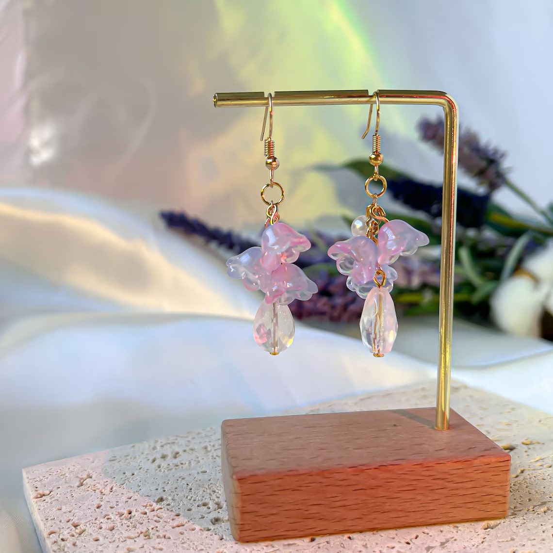 Cottagecore necklace and unique floral hoop earrings in fairycore style