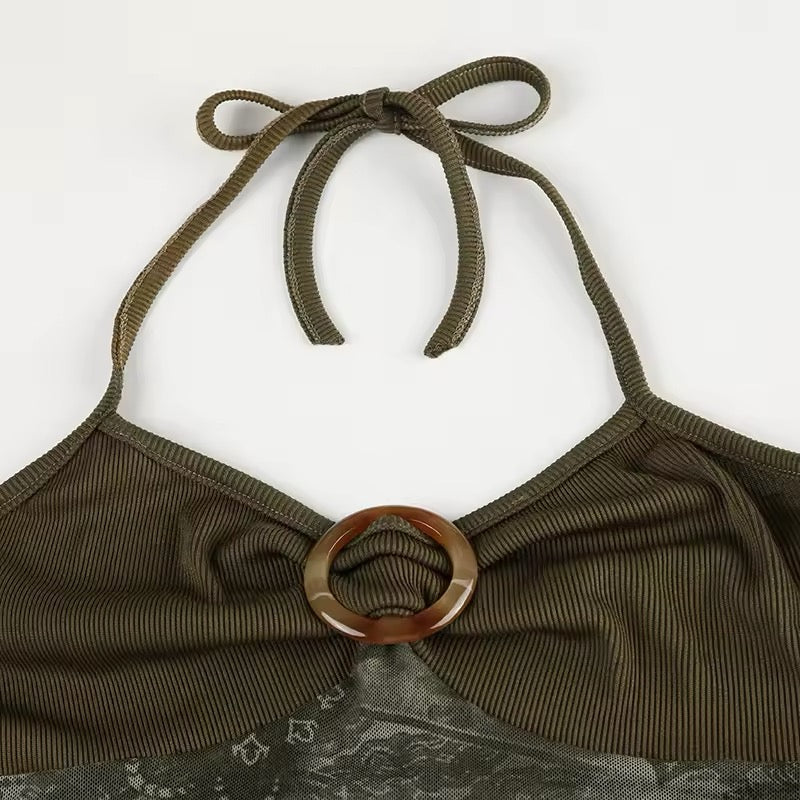 Summer-ready vintage halter cami with floral patchwork