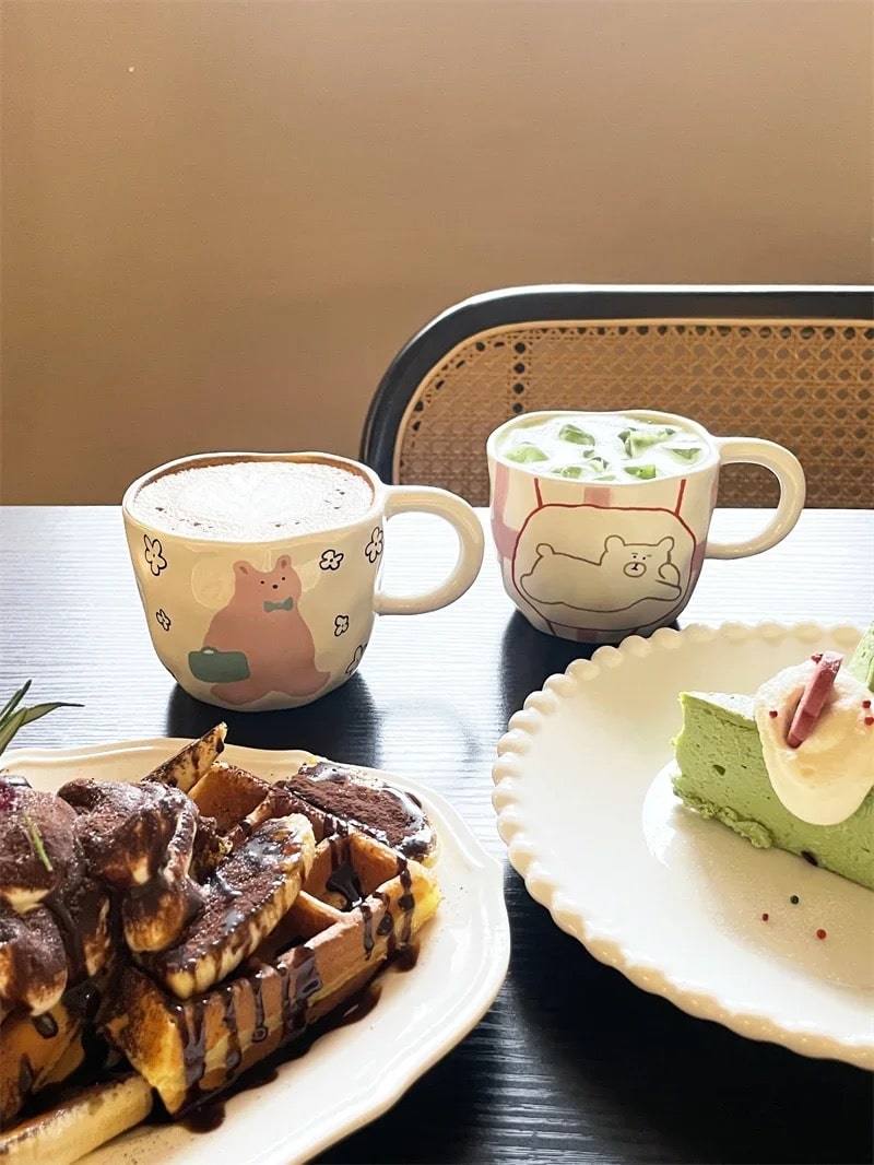 Handmade pottery bear mug with cozy aesthetic