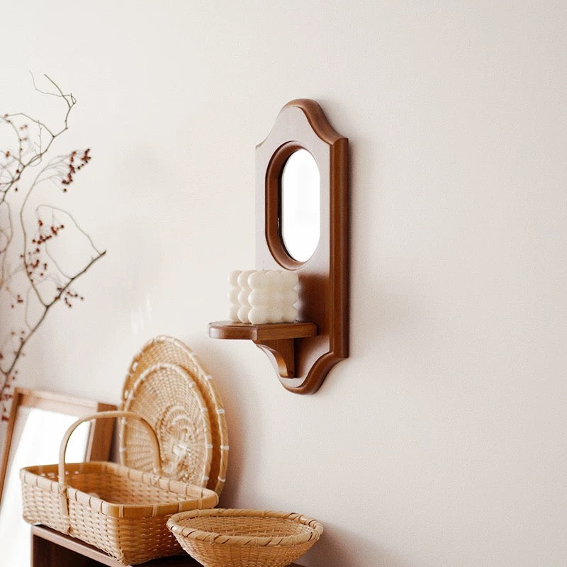Rustic mirror shelf combination for farmhouse and Japandi homes.