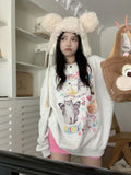 Cute Korean-style hoodie with cat motif, perfect for soft girl fashion