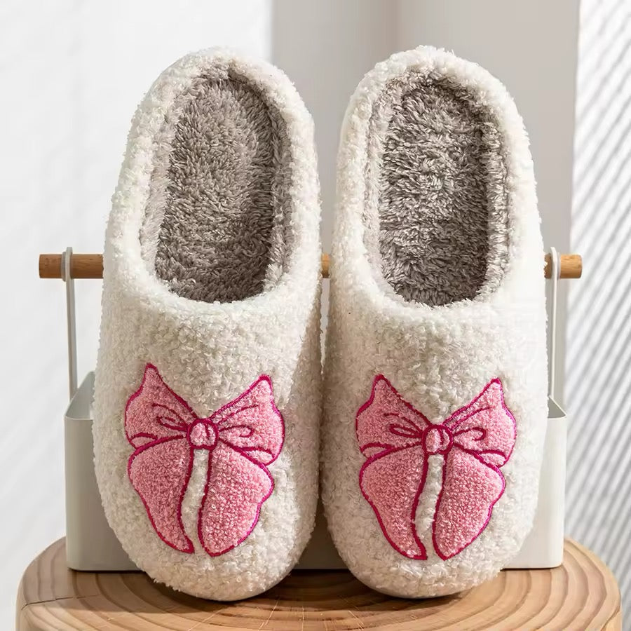 Elegant Winter Indoor Slippers with Soft Sole and Bowknot Design