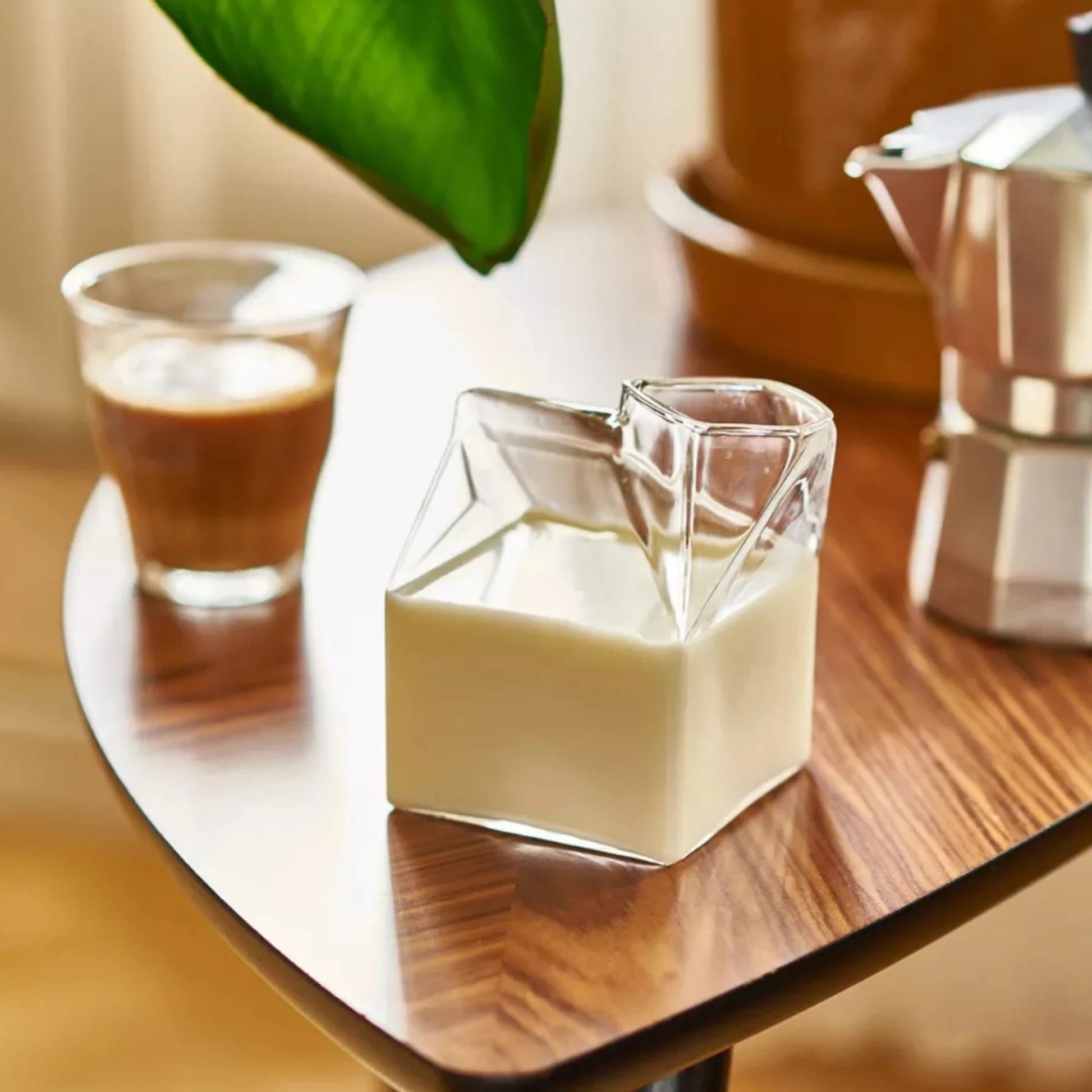 Cute glass milk box drinkware for kitchen decor