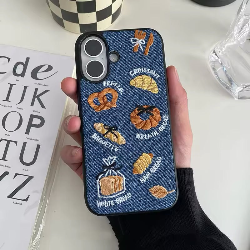 Korean style embroidered bread phone case for iPhone 16
