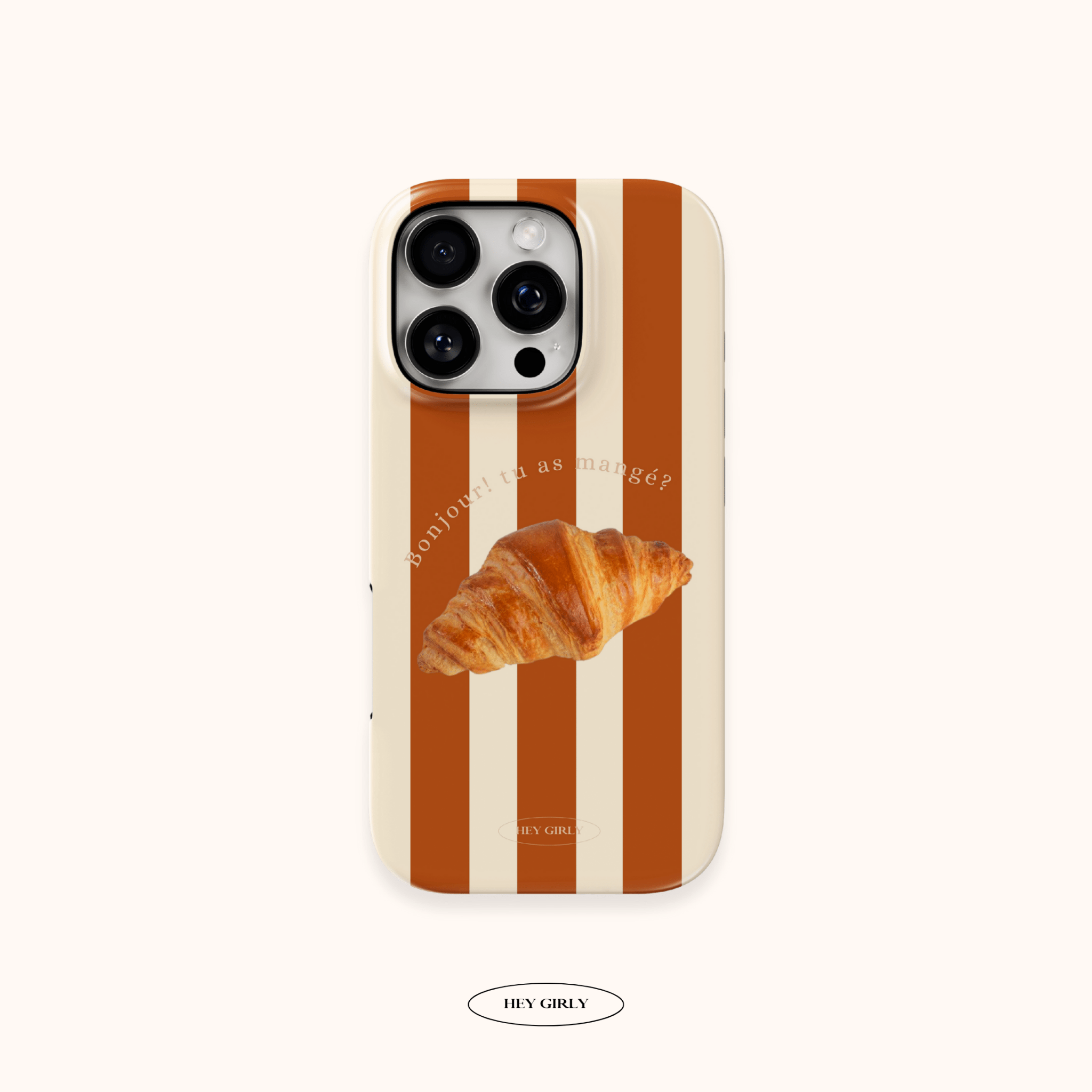 Coffee date aesthetic phone case with warm tones and croissant art