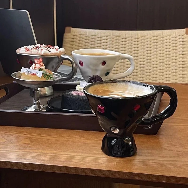 Gem-encrusted ceramic mug for coffee and tea lovers