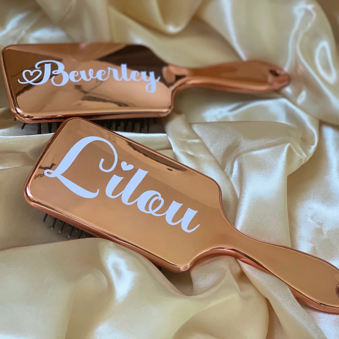 personalized hair brush with rose gold finish