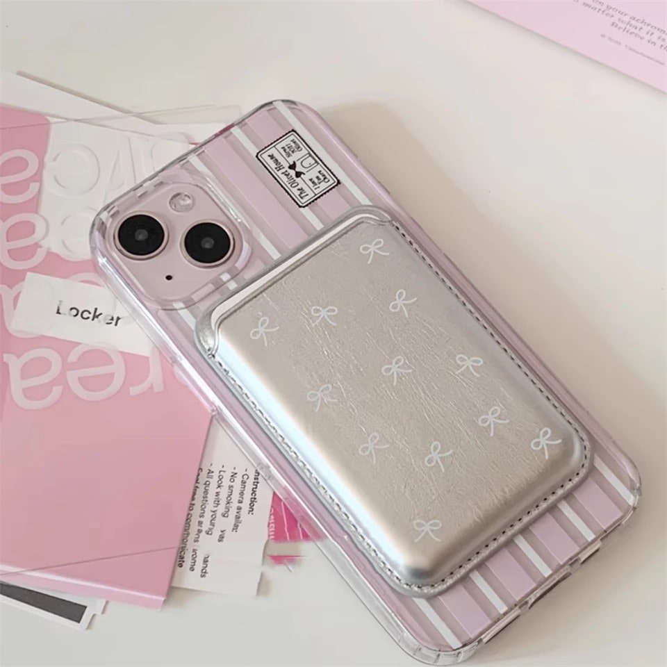 Coquette magnetic wallet with cute bowknot design for iPhone