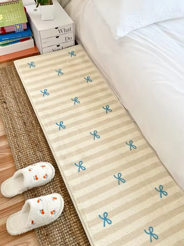 Soft girl bedroom decor rug with pastel bowknot