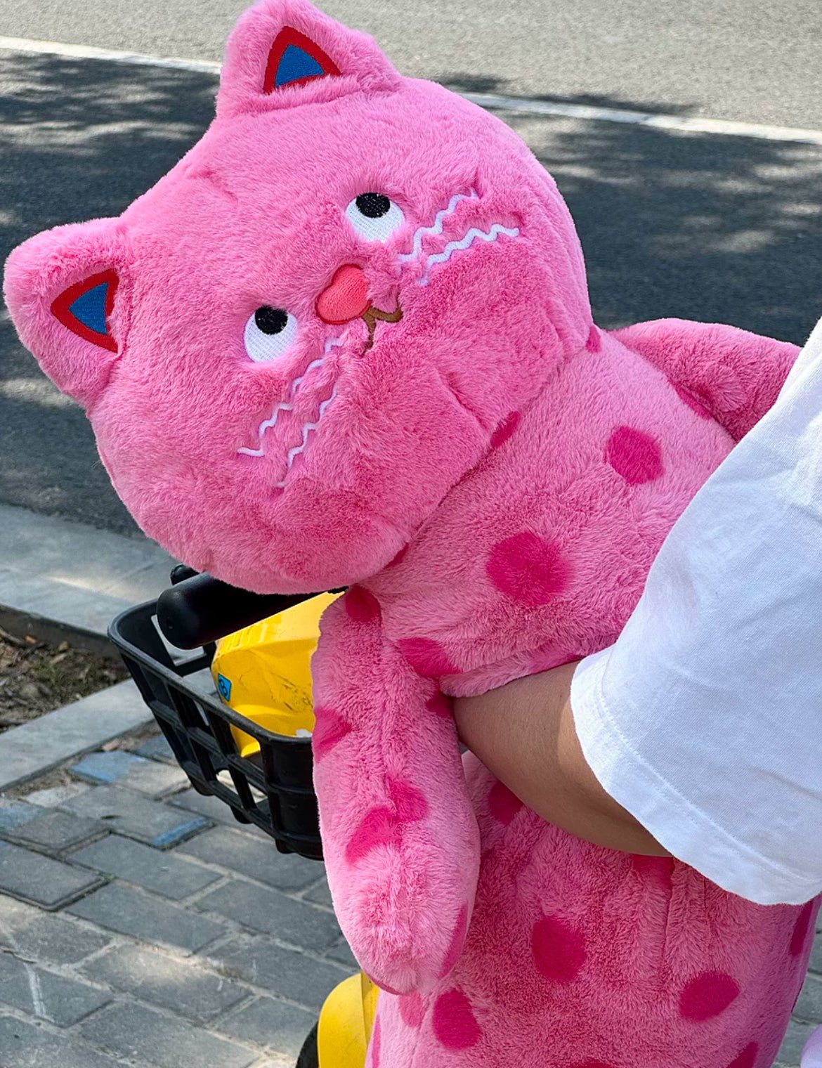 Big Pink Polka Dot Cat Plush Toy – Cat Pillow for Room Decor – The