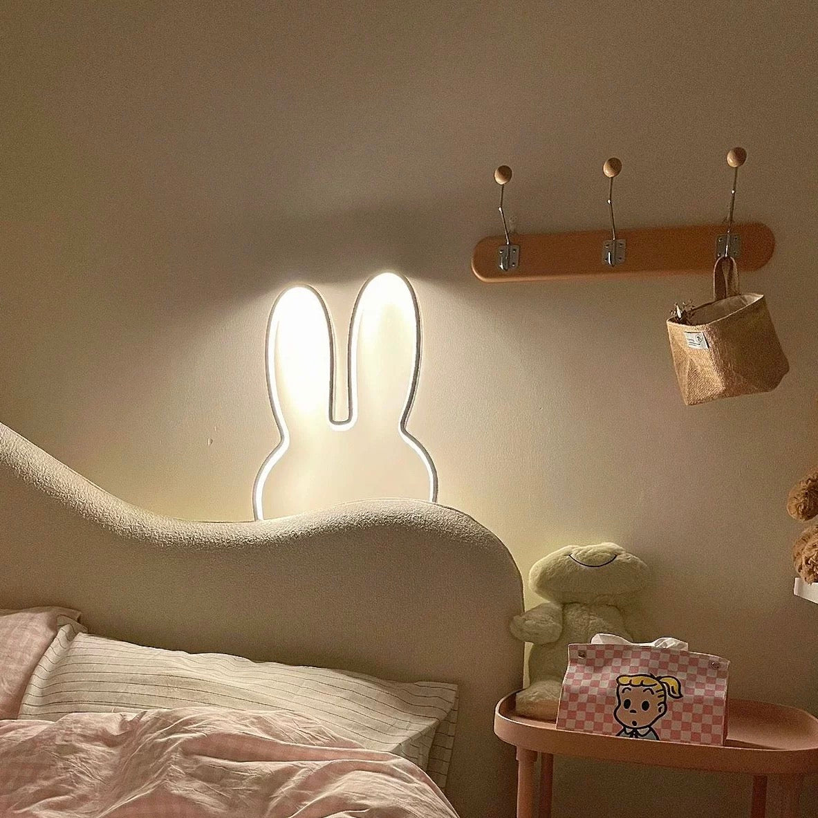 Cute Couples Rabbit LED Lamp – USB Powered Neon Night Light for Kids' Bedrooms and Home Decor