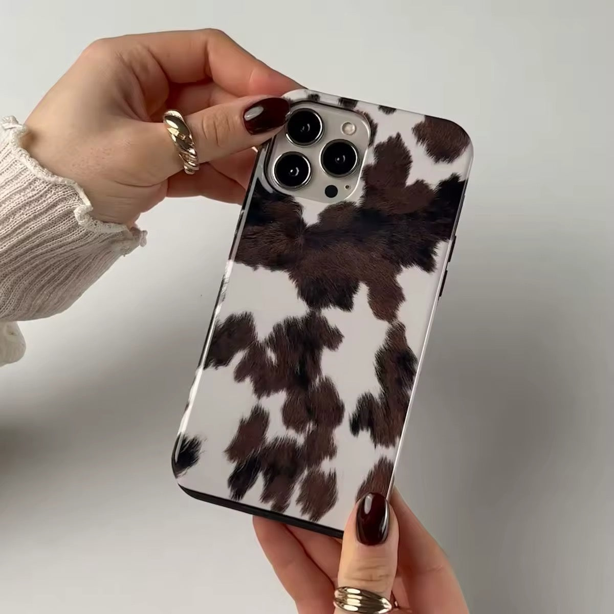 Cute cow iPhone case with brown and white fur pattern
