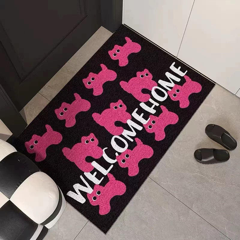 Anti-slip pink cat entry rug with rubber back for living room style