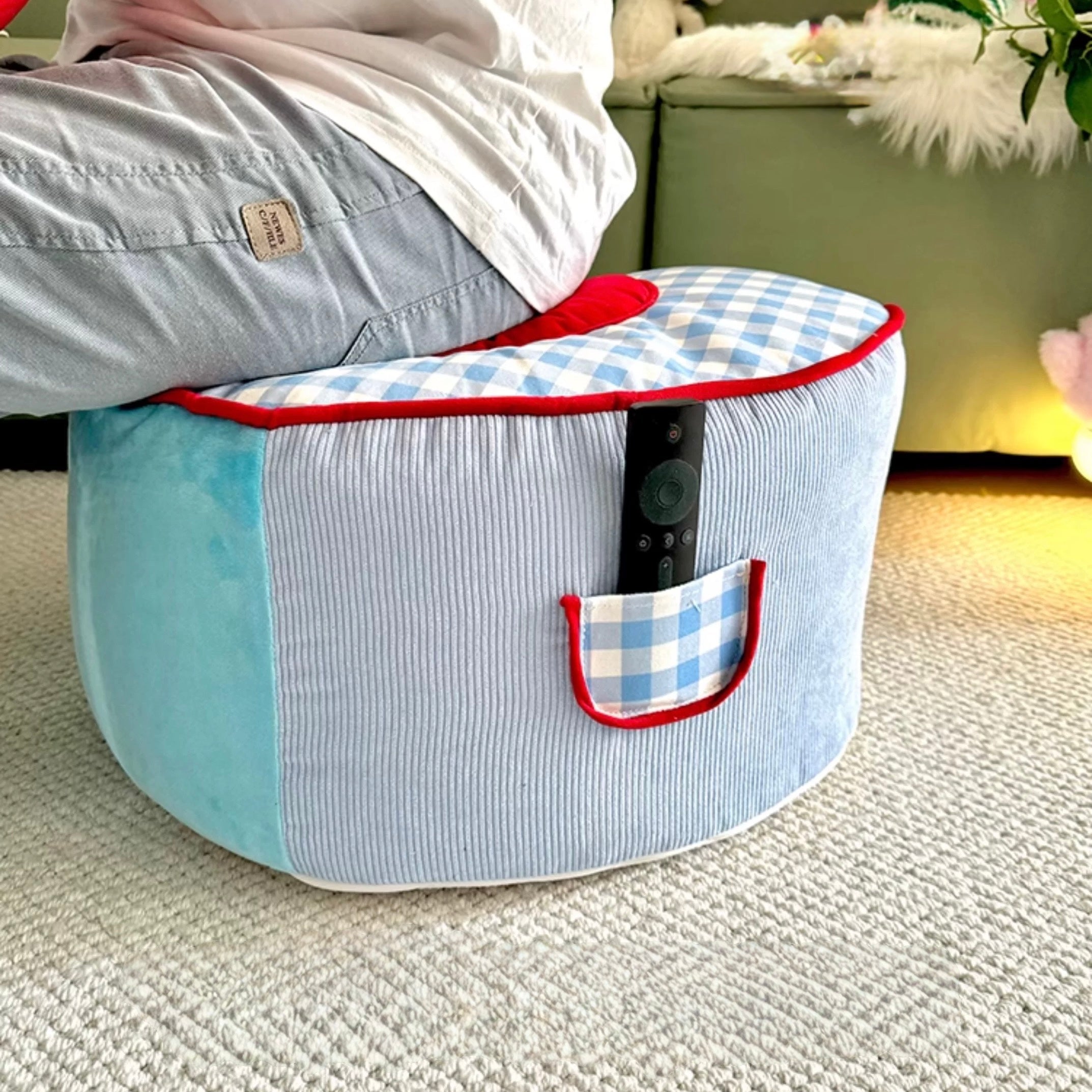 Danish pastel plaid heart pouf seat for cozy dorm decor Canada.