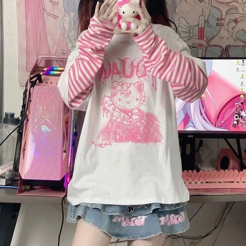 Cute Hello Kitty graphic tee for adults in kawaii fashion