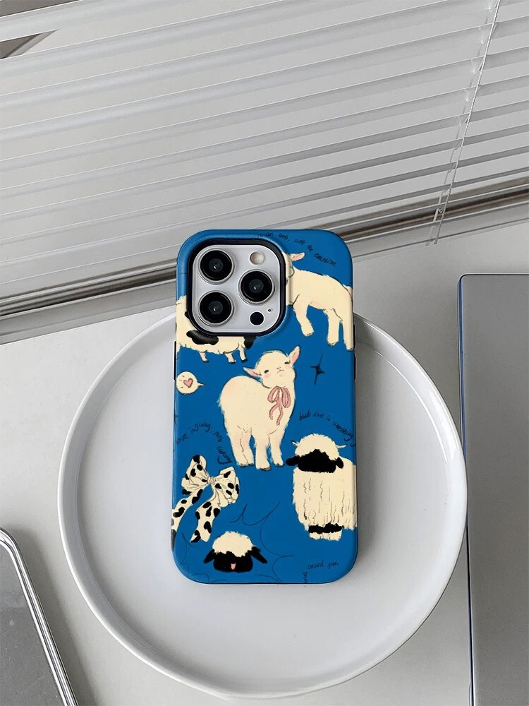 Little lamb iPhone case in cute coquette blue aesthetic for iPhone 15