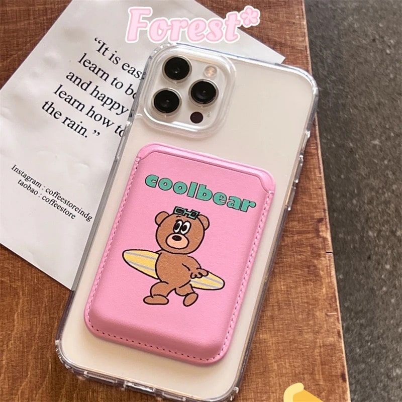 Cute Cartoon Bear Wallet MagSafe Holder for iPhone