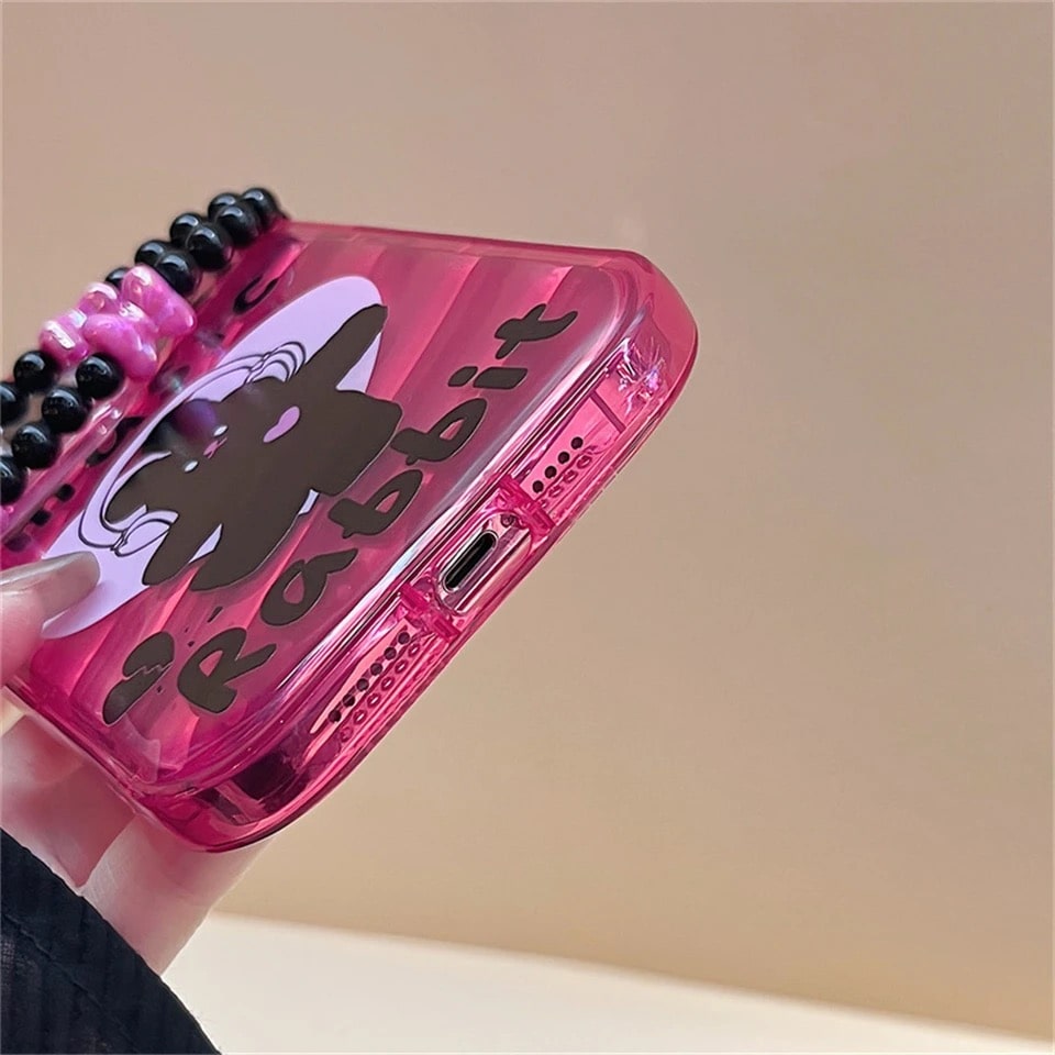 Magnetic Pink Rabbit iPhone Case – Rose Music Bunny Design for iPhone Models