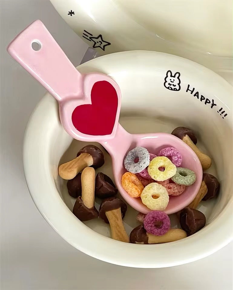 Cute handmade pottery spoon, kawaii style