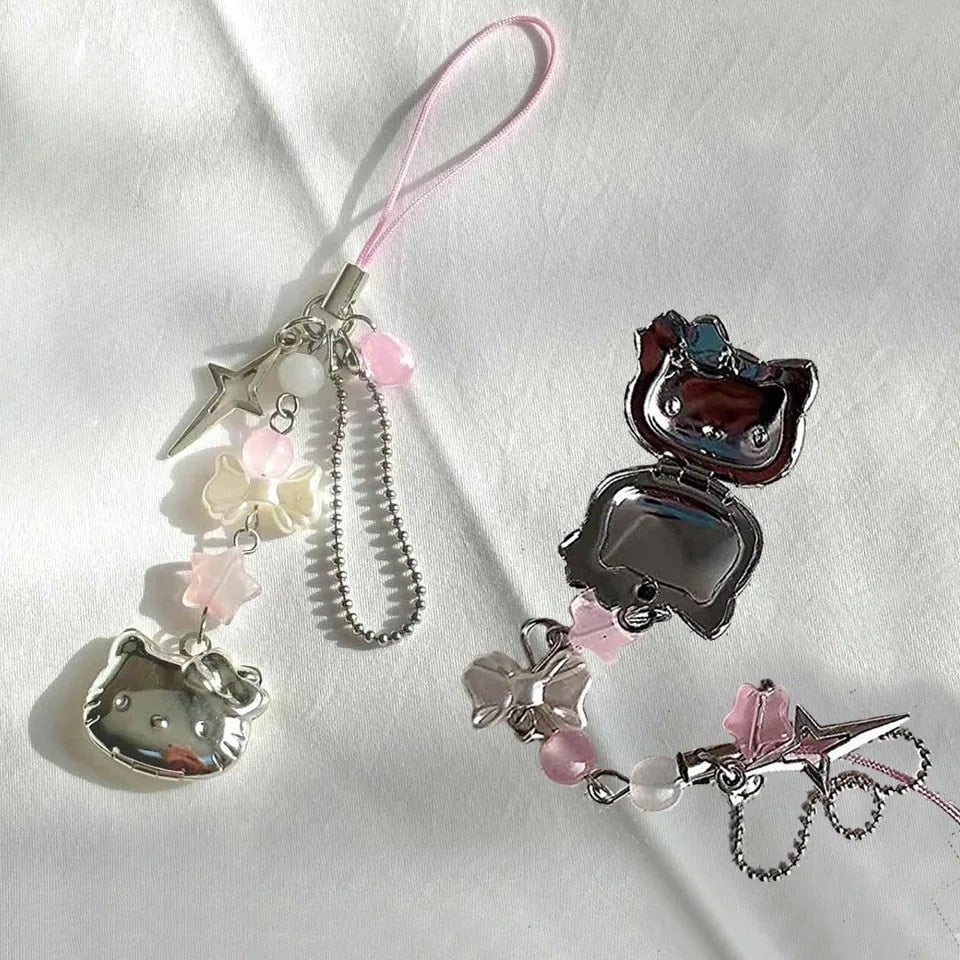 Hello Kitty phone chain with pink beaded charm