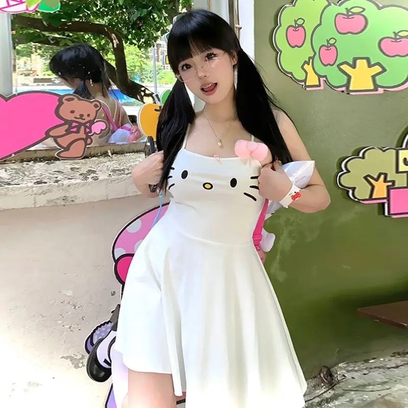 Kawaii Hello Kitty Y2K dress in white with coquette aesthetic