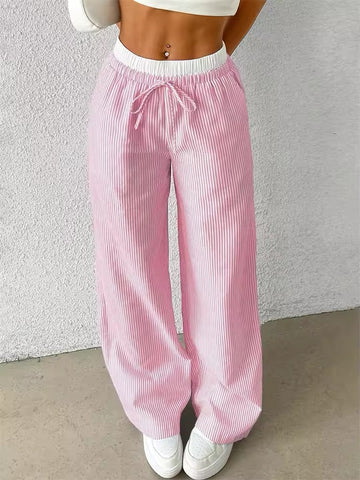 Cute striped pink pajama pants with wide-leg design