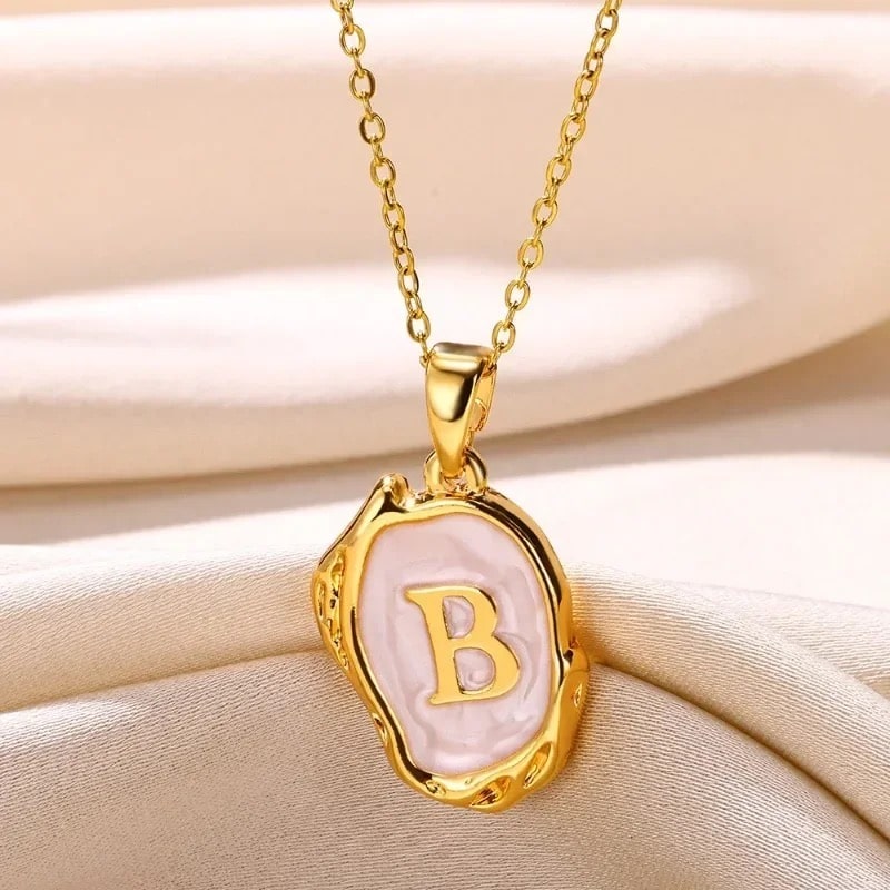 Gold enamel letter necklace for birthdays and gifts