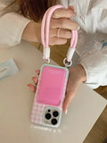 Chic 3D bag style phone case in pink checkered