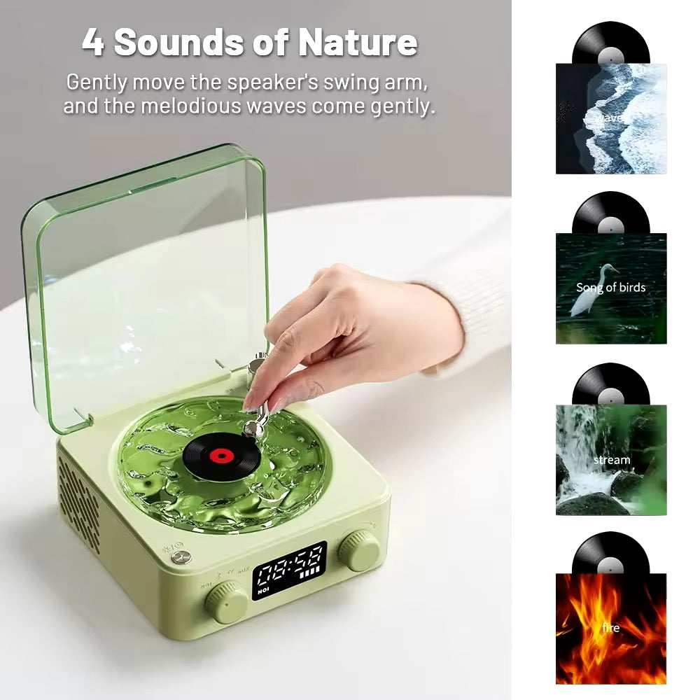 Compact vintage vinyl player with LED lights, ideal for aesthetic room decor and parties