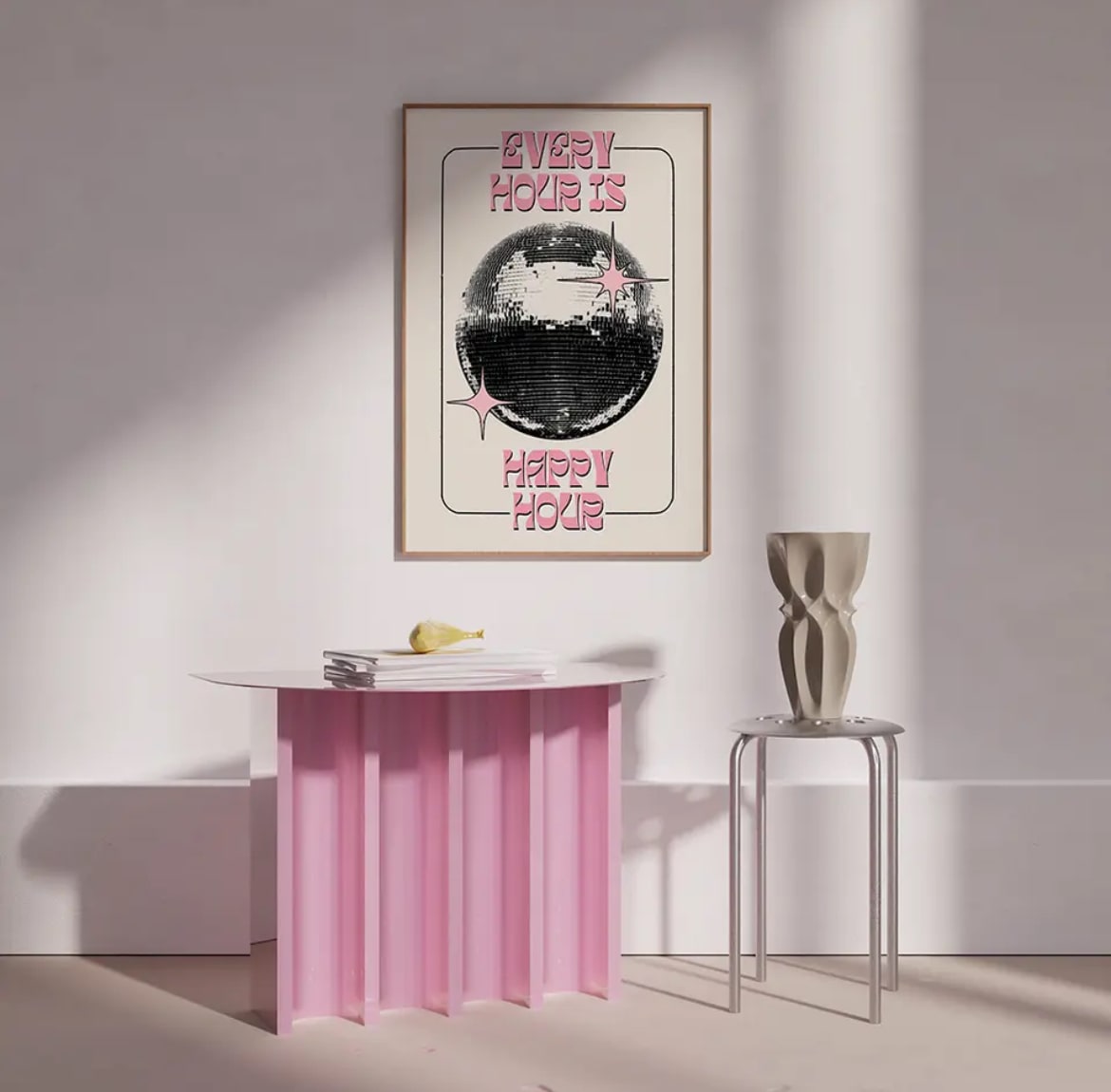 Disco Poster Art Print - 70s glam wall decor in pink aesthetic