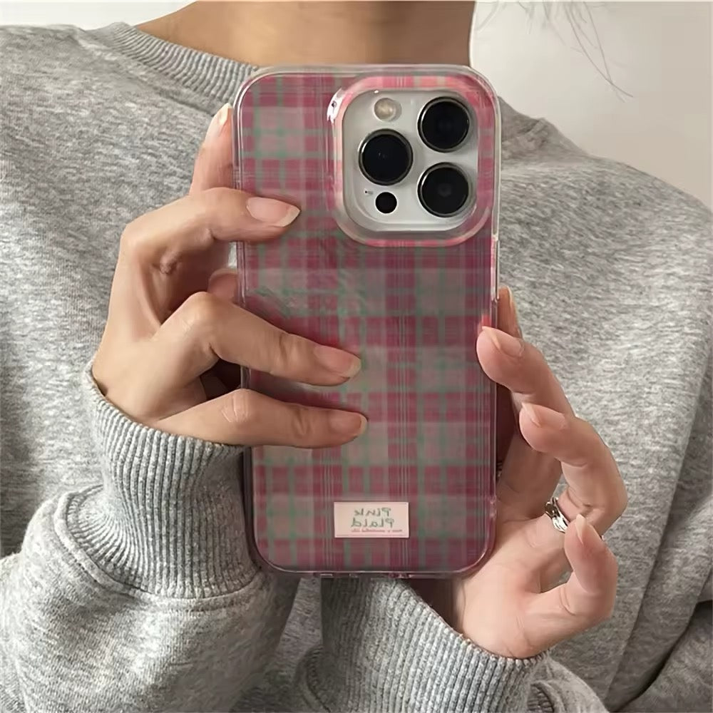Dopamine color block iPhone cover with a trendy tartan checkered print