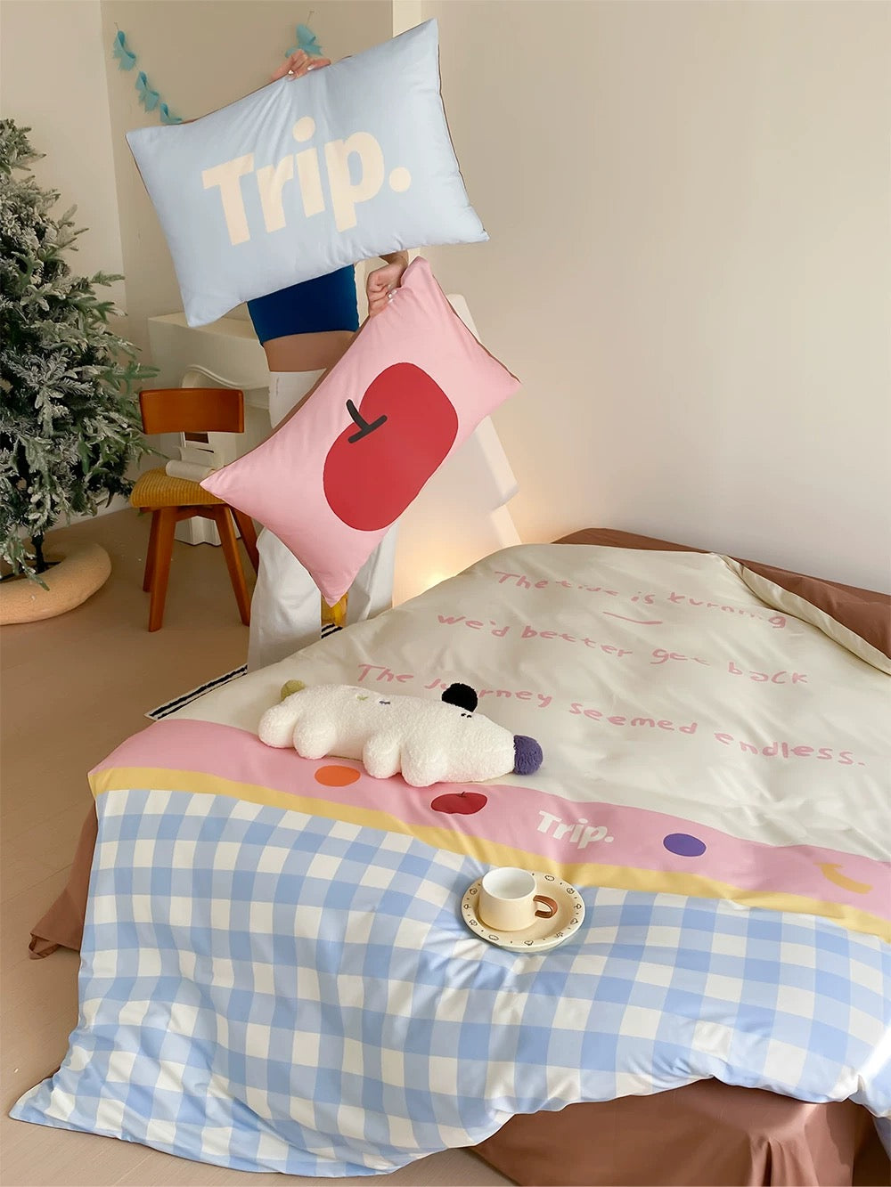 Soft breathable cotton bedding set in pastel dopamine colors for Canadian homes.