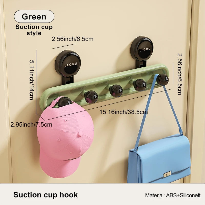 Suction cup hook with dimensions and product details on a beige background