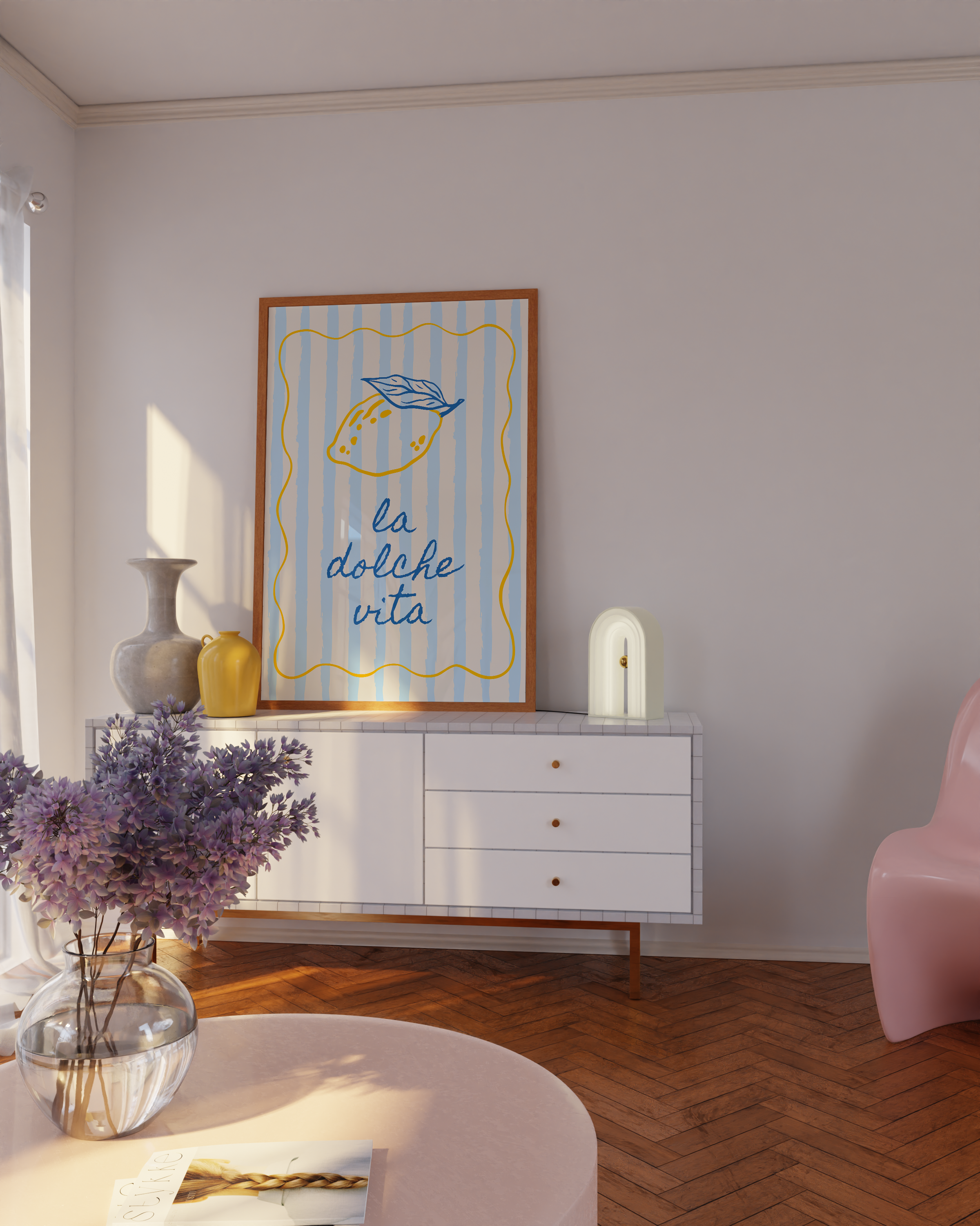 Colorful wall print with “Ciao Bella” text, perfect for kitchen or gallery wall