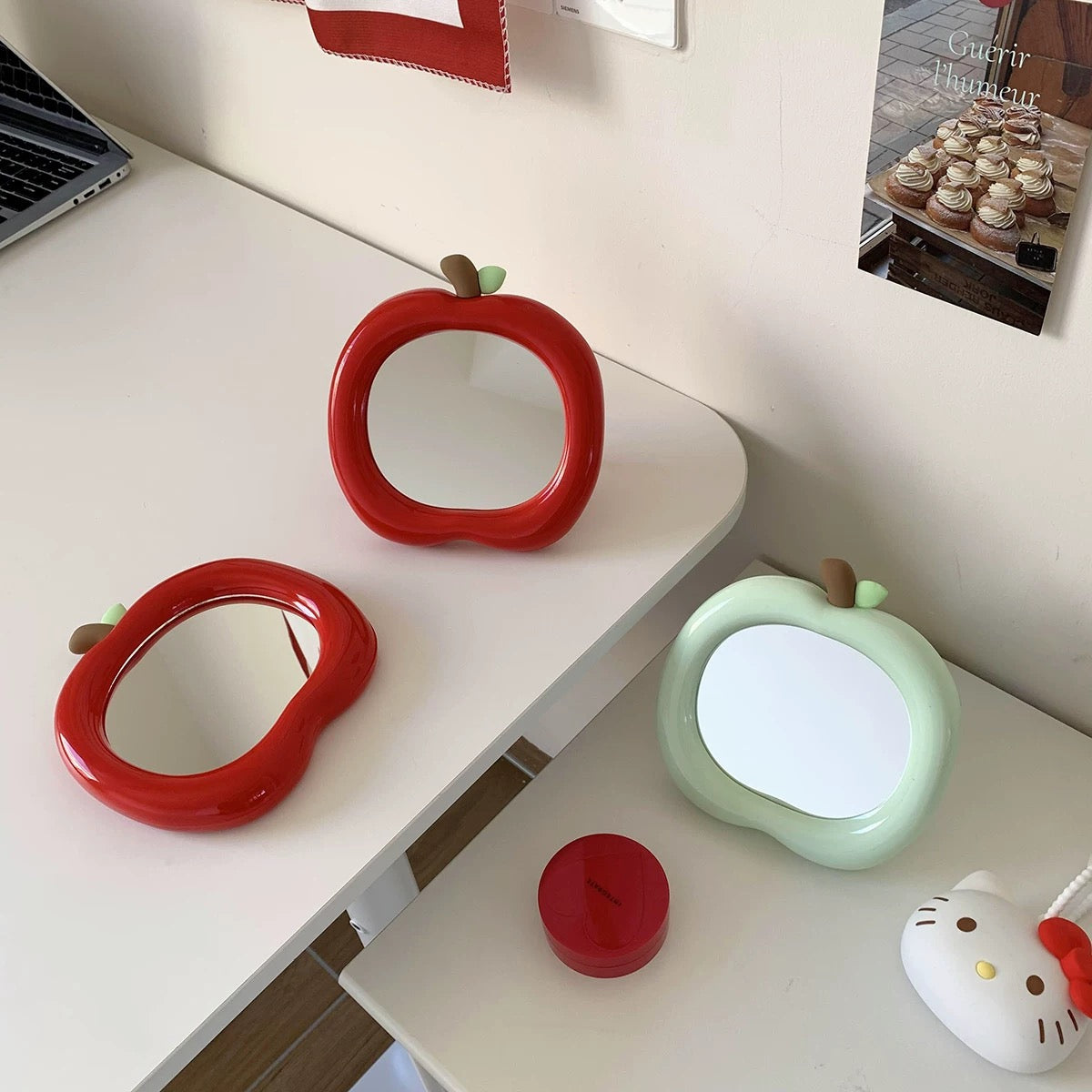 Stylish green apple desk mirror for coquette and soft girl bedrooms