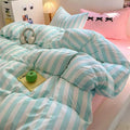 Double gauze cotton duvet cover with pastel stripes and preppy pink bows