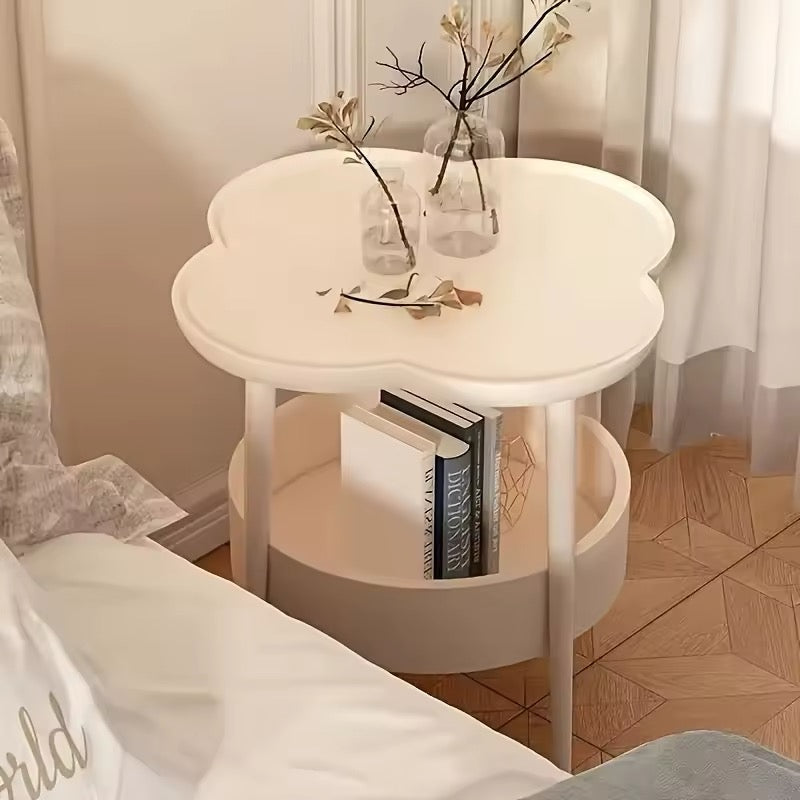 Compact side table with round corners and two storage levels, ideal for modern apartments