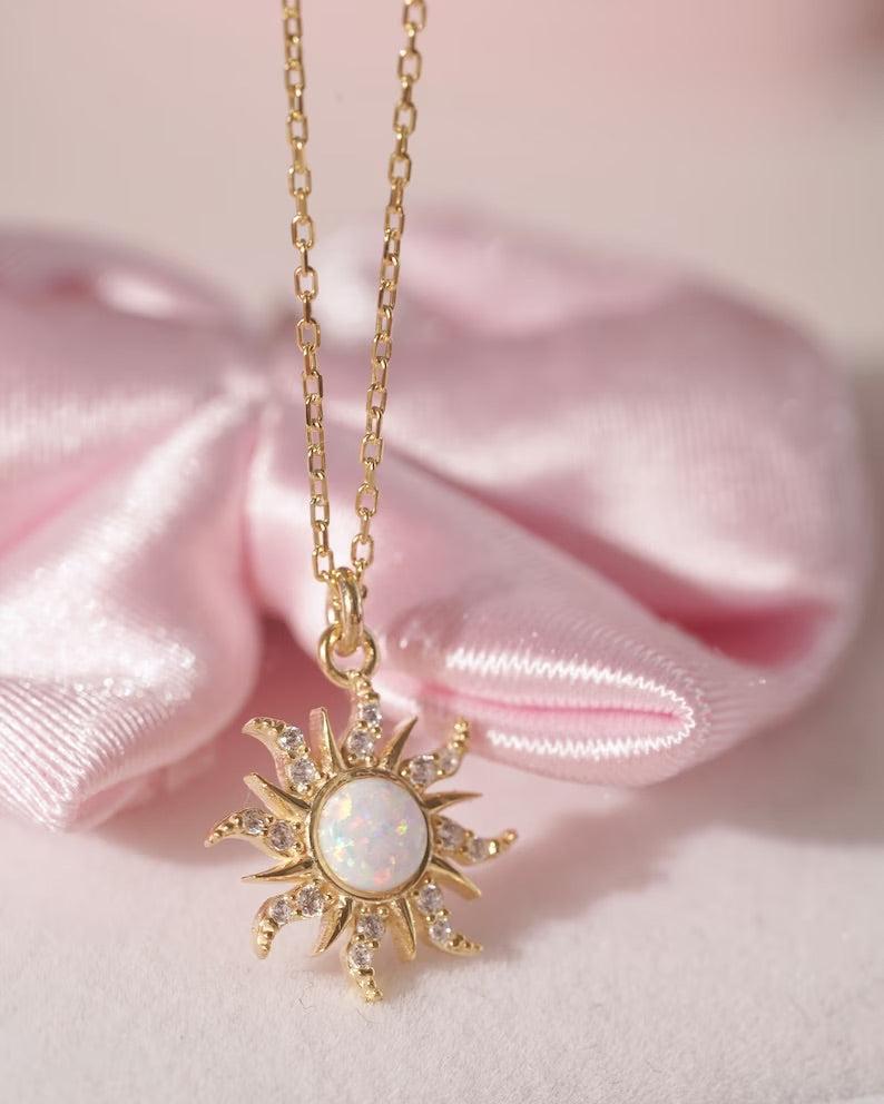 Gold-plated sterling silver opal sun necklace