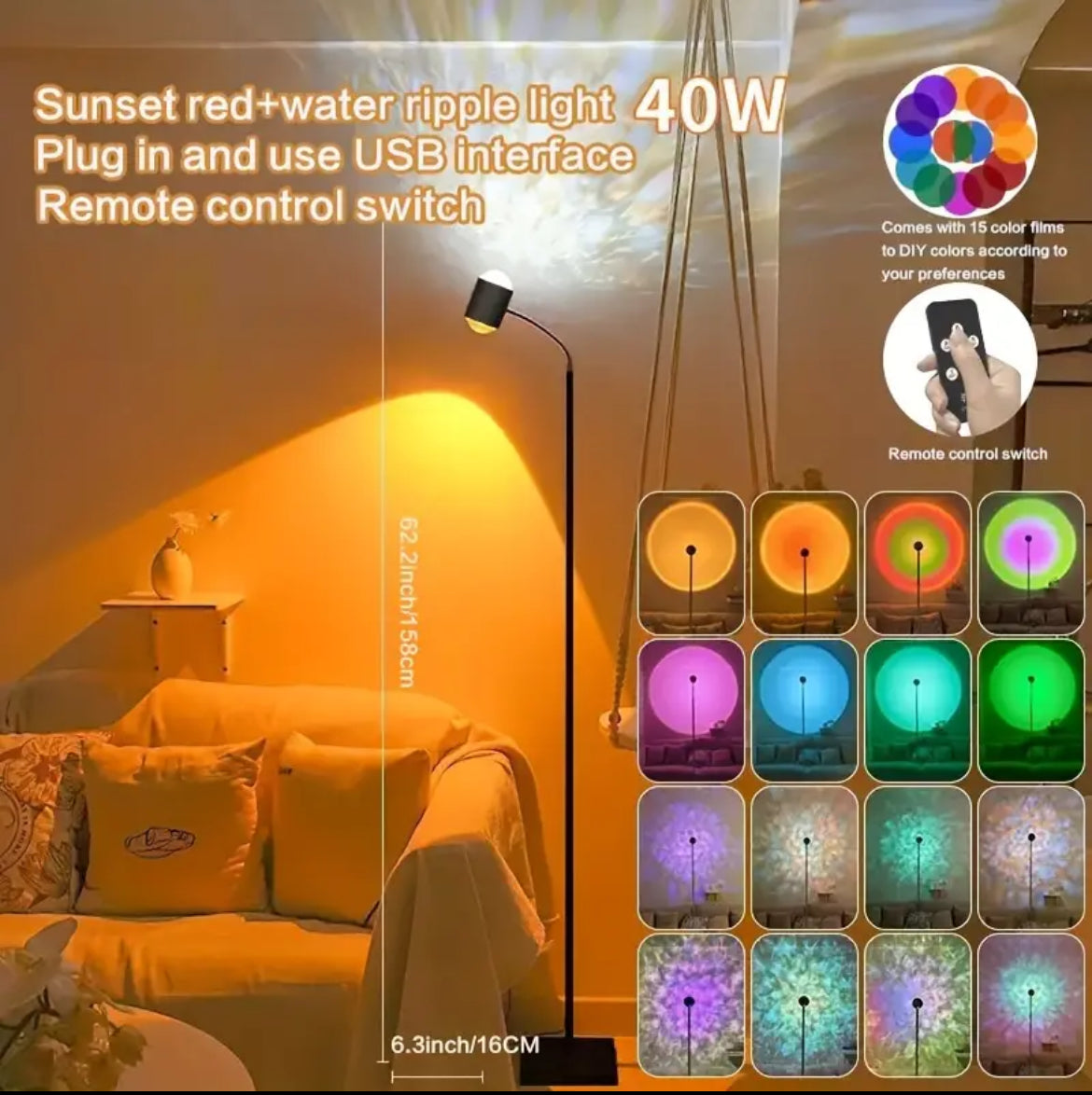 Sunset projector lamp for bedroom with 16 colors