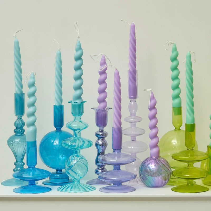 2 taper spiral candles for vintage-inspired decor