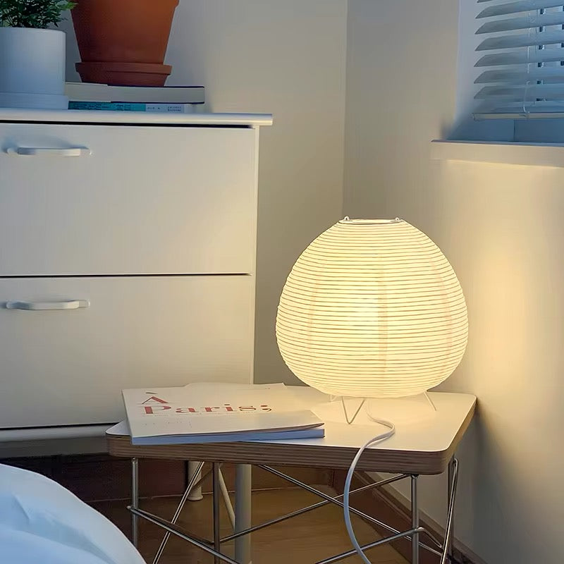 Japanese table lamp with rice paper shade for cozy ambiance