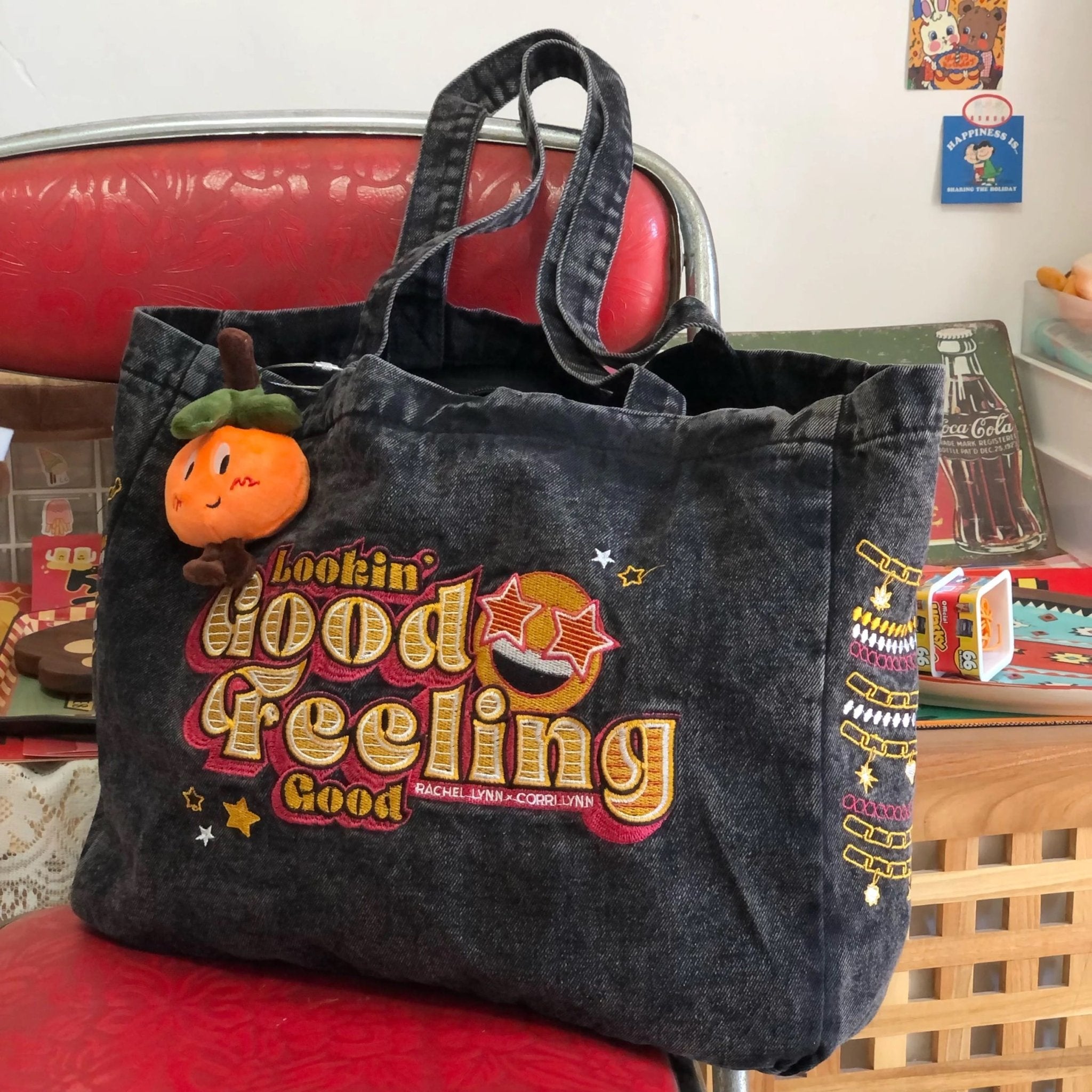 Happy Canvas Bag | Y2K Embroidered Tote Bag for School – The Feelz